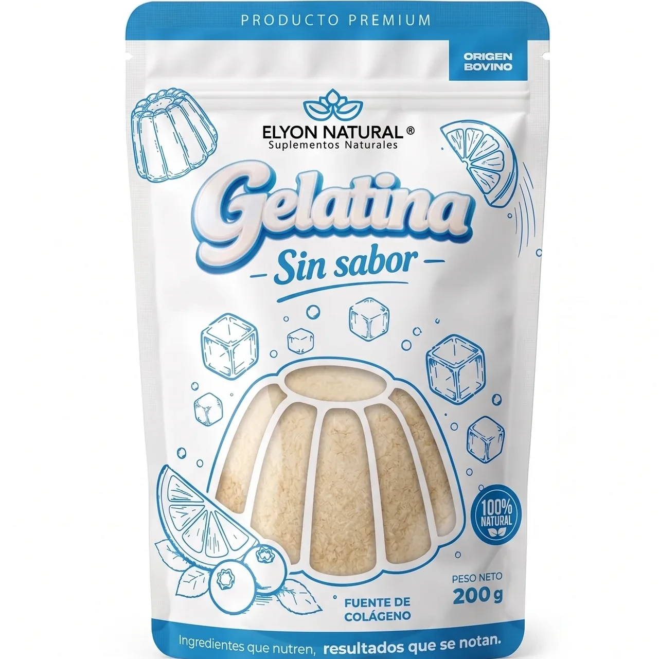 Gelatina Sin Sabor Bovina en Polvo 200g en Perú | Elyon Natural, imagen 1