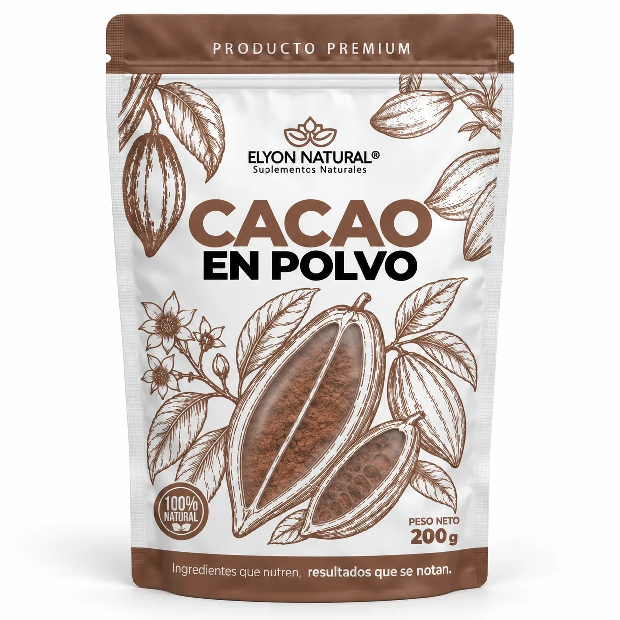 Sobre de Cacao en Polvo x200g – Antioxidante Natural para Energía y Bienestar, imagen 1