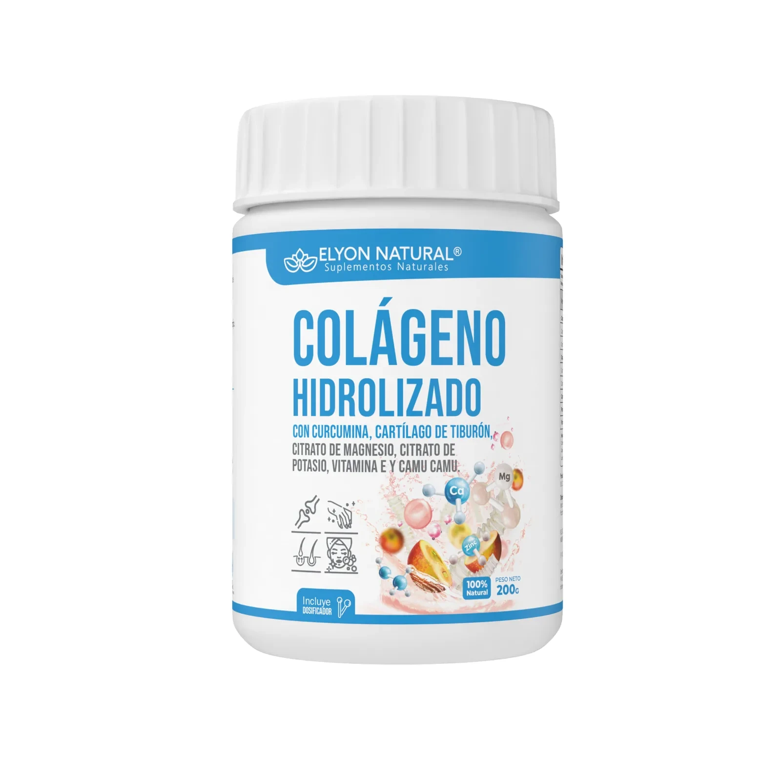 Colágeno Hidrolizado + Cartílago de Tiburón, Glucosamina, Magnesio y Vitamina C – Frasco 200g | Elyon Natural, imagen 1