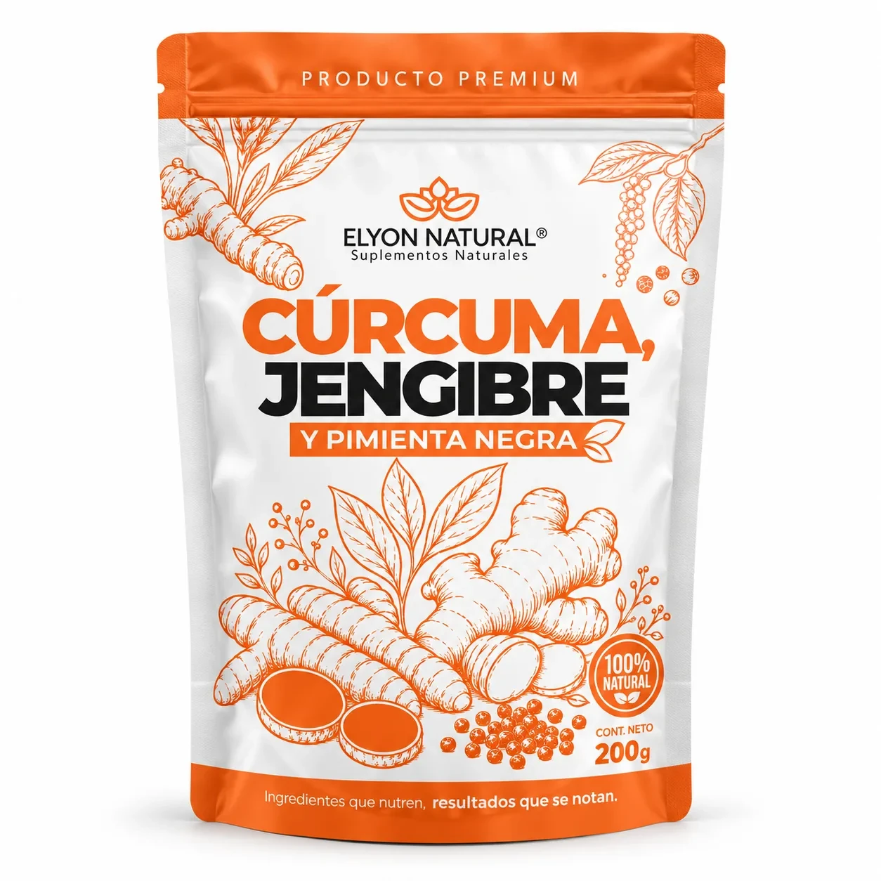 Sobre de Mezcla Cúrcuma Jengibre y Pimienta Negra x200g – Potente Anti-inflamatorio Natural, imagen 1