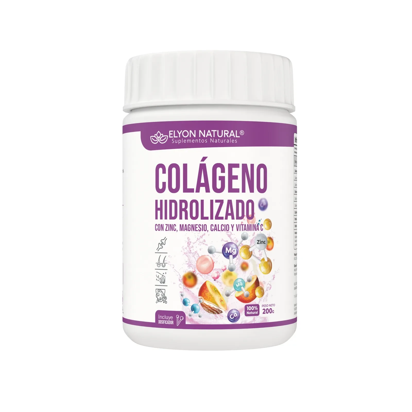 Colágeno Hidrolizado + Calcio, Zinc, Magnesio y Vitamina C 200g – Fortalece Huesos, Articulaciones y Piel | Elyon Natural, imagen 1