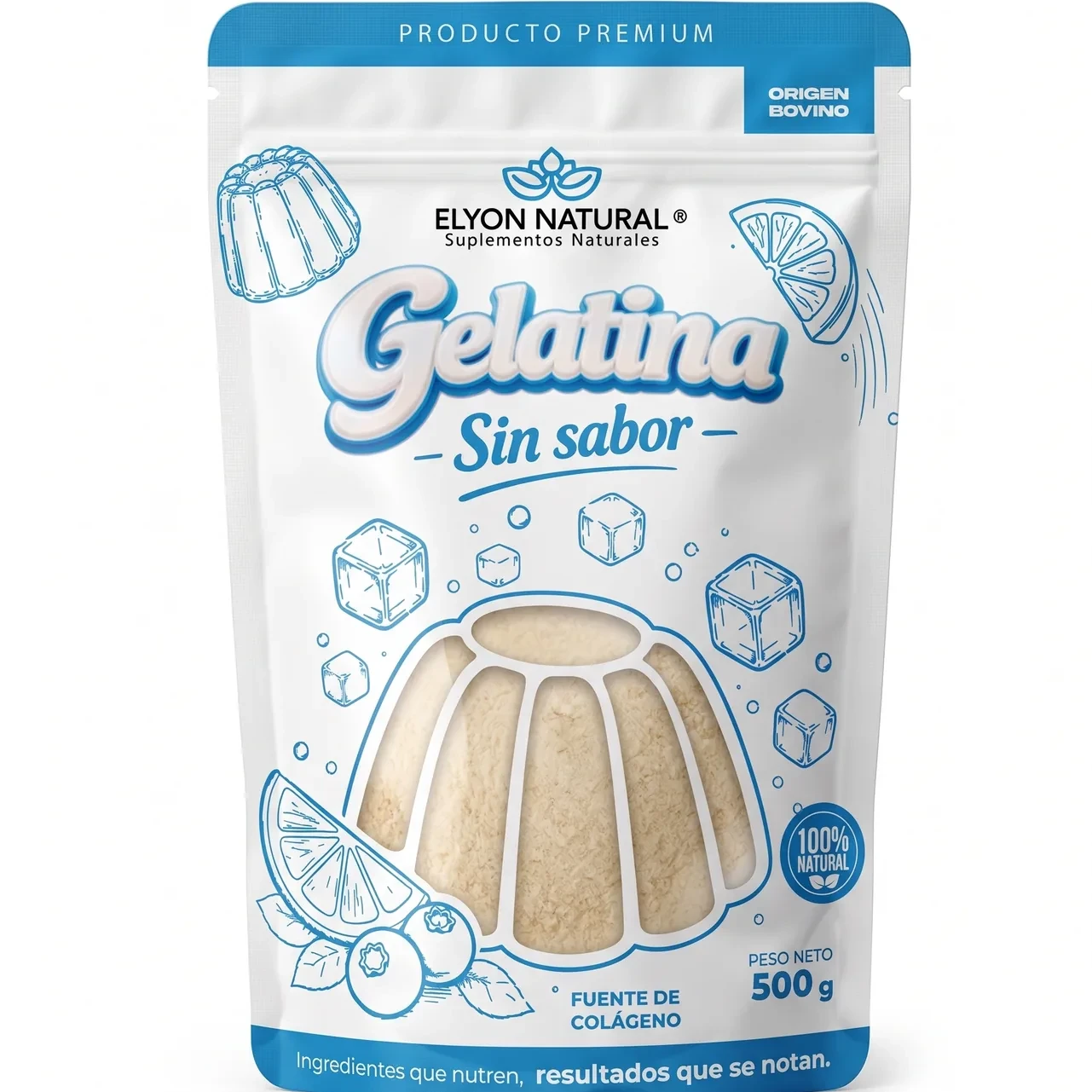 Gelatina Sin Sabor Bovina en Polvo 500g en Perú | Elyon Natural, imagen 1