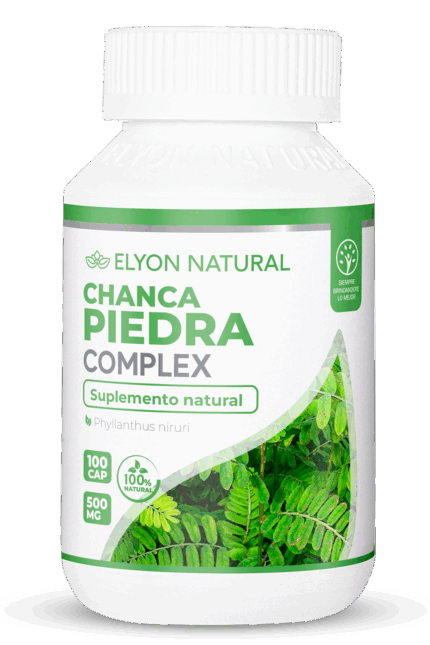 Frasco de Chanca Piedra Complex Elyon Natural con 100 cápsulas, fórmula natural para eliminar cálculos renales y depurar los riñones.