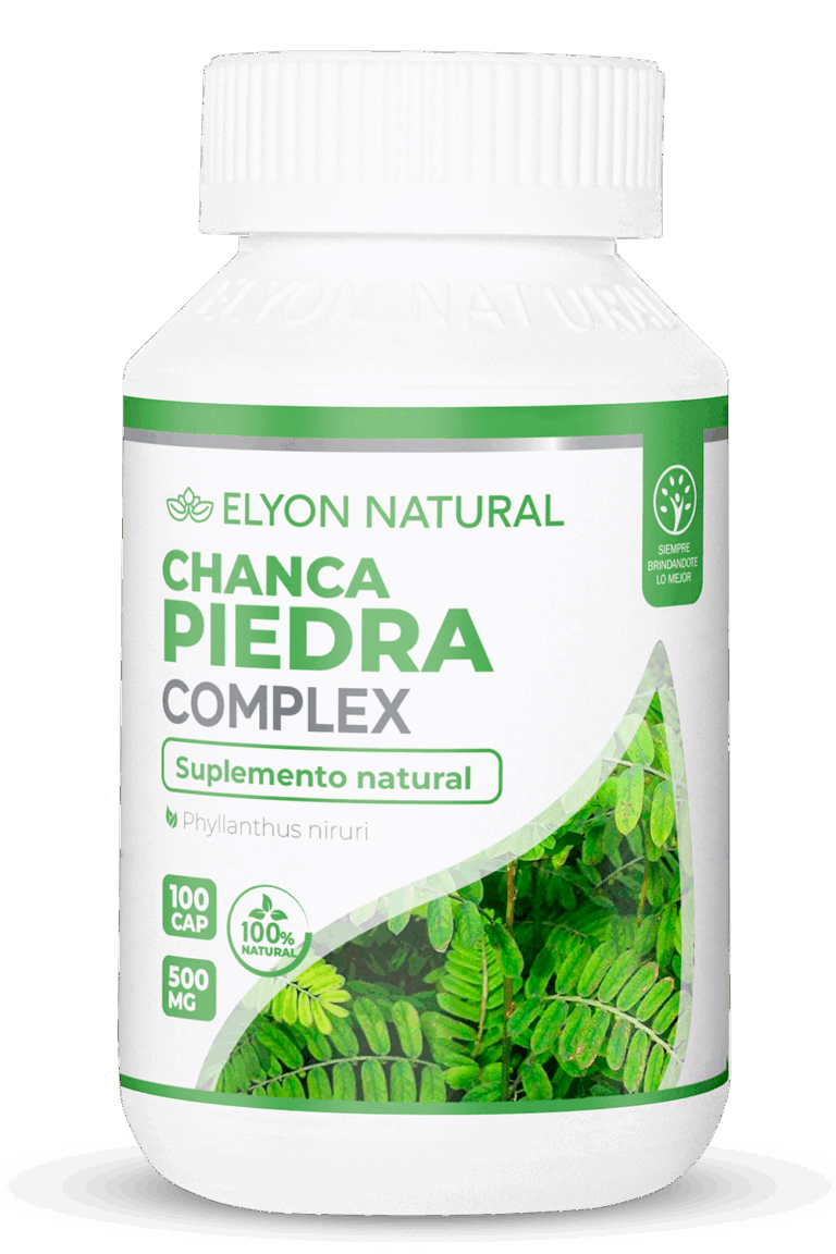 Frasco de Chanca Piedra Complex Elyon Natural con 100 cápsulas, fórmula natural para eliminar cálculos renales y depurar los riñones.
