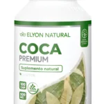 Frasco de Coca Premium Elyon Natural con 100 cápsulas energizantes naturales de hoja de coca andina para mal de altura y vitalidad.