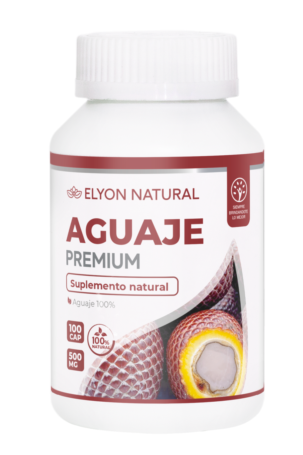 frasco de cápsula de aguaje Aguaje Elyon Natural x100 cápsulas – equilibrio hormonal femenino