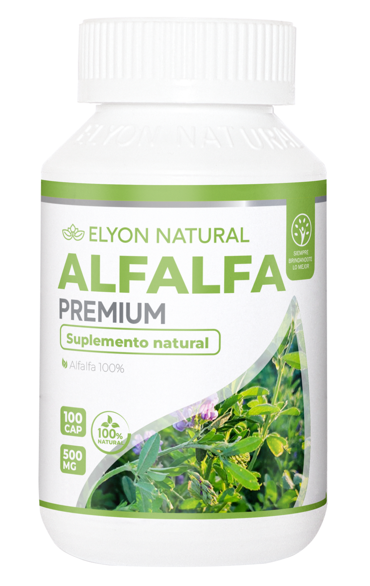 frasco de capsula de alfalfa premium de 100 unidades Alfalfa Premium Elyon Natural 100 cápsulas