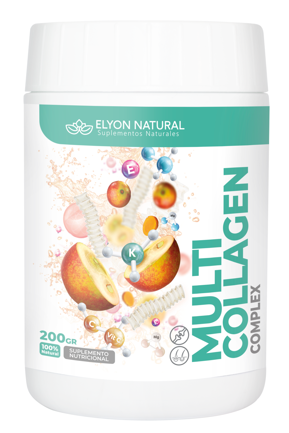 MULTI COLLAGEN_ ELYON NATURAL 200GR Multi Collagen (polvo 200g): Articulaciones, Piel y Huesos | Cúrcuma, Cartílago de Tiburón y Magnesio. - Imagen 1
