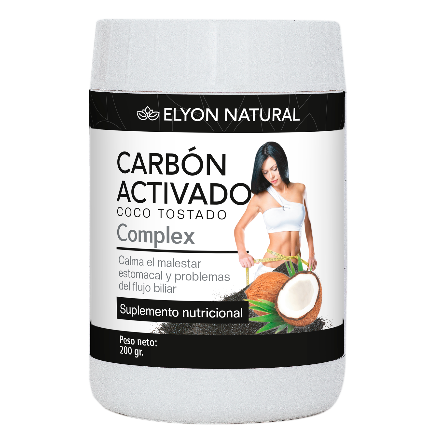 Carbón Activado de Coco en Polvo 200g: Detox Digestivo Rápido, Eliminación de Gases y Blanqueador Dental Natural.