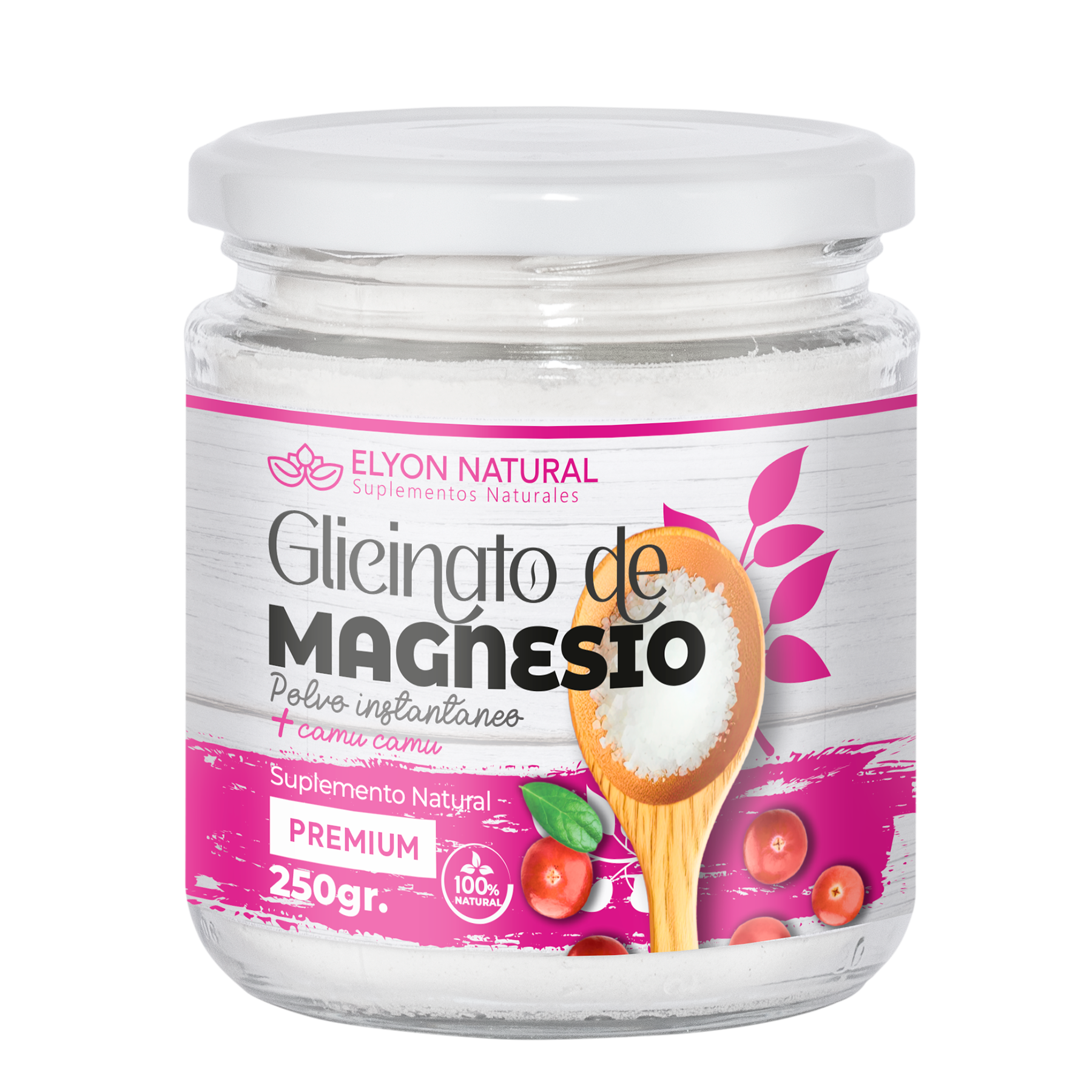 Glicinato de Magnesio + Camu Camu 250g Elyon Glicinato de Magnesio Polvo Instantáneo + Camu Camu 250g – Elyon Natural | Relajación Muscular y Energía - Imagen 1