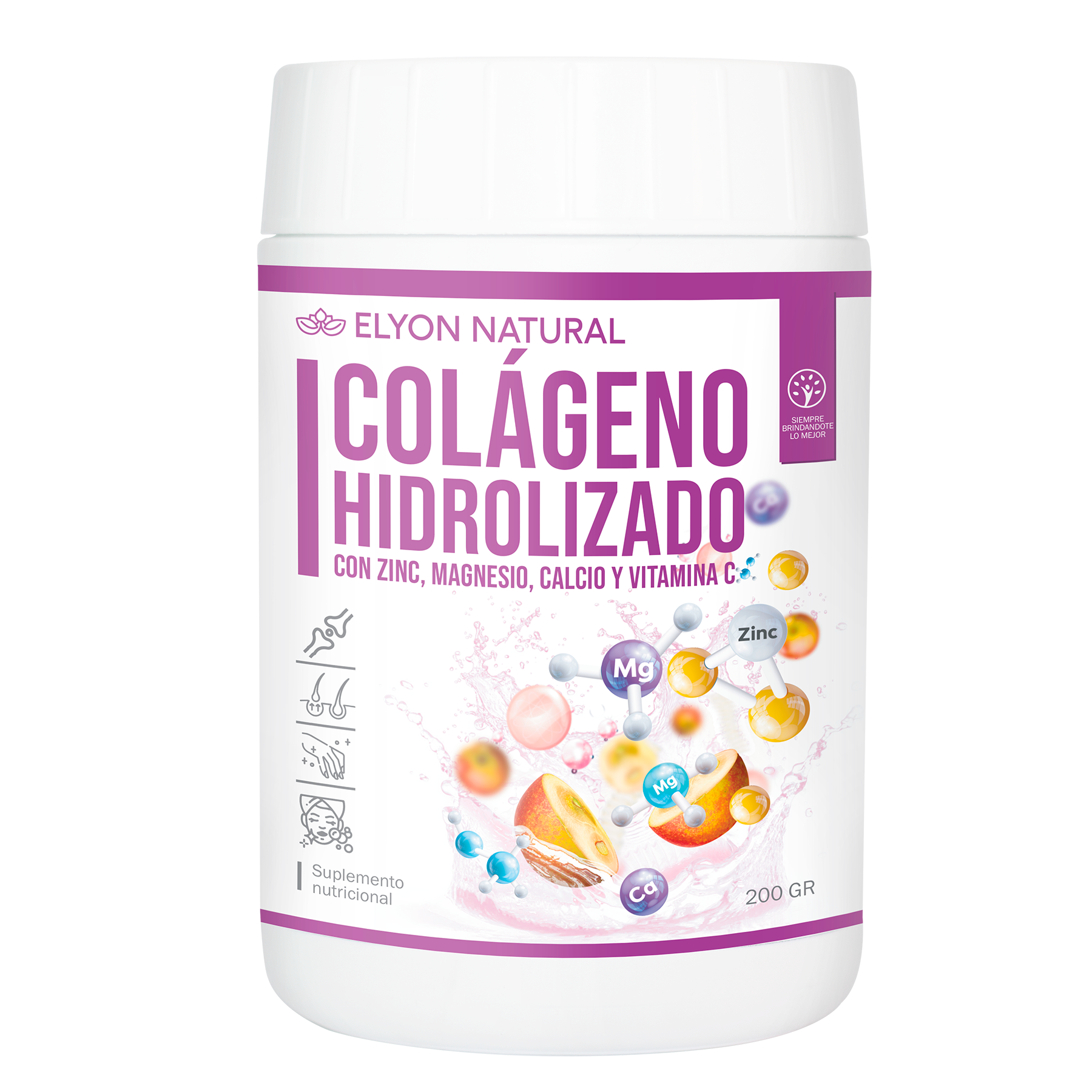 colágeno hidrolizado calcio zinc magnesio vitamina C Elyon Natural 200g Colágeno Hidrolizado + Calcio, Zinc, Magnesio y Vitamina C 200g – Fortalece Huesos, Articulaciones y Piel | Elyon Natural - Imagen 1