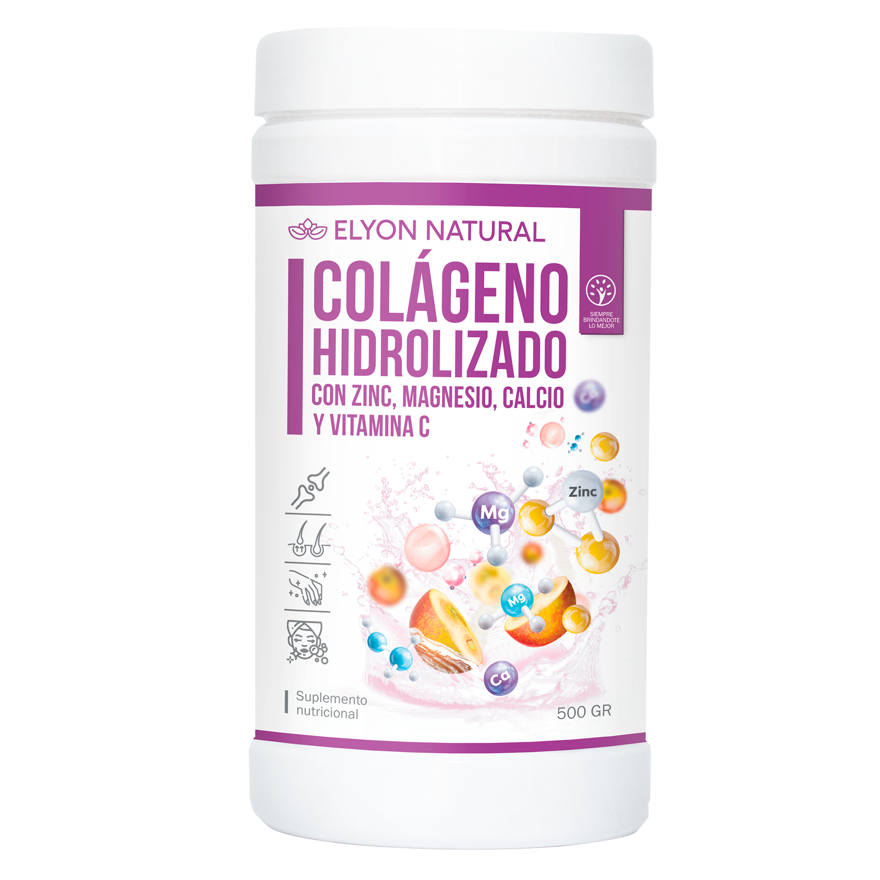 colágeno hidrolizado calcio zinc magnesio vitamina C Elyon Natural 500g Colágeno Hidrolizado + Calcio, Zinc, Magnesio y Vitamina C 500g – Fortalece Huesos, Piel y Articulaciones | Elyon Natural - Imagen 1
