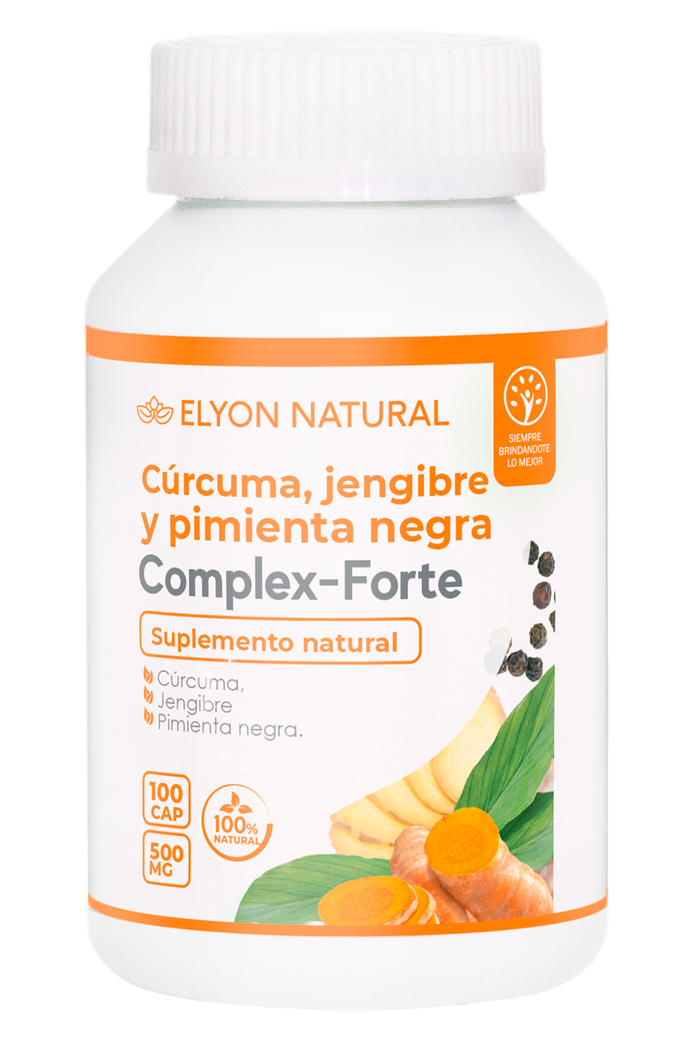 frasc de 100 capsulas de cúrcuma, jengibre y pimienta negra Cápsula Cúrcuma + Jengibre + Pimienta Negra x 100 unidades - Imagen 1