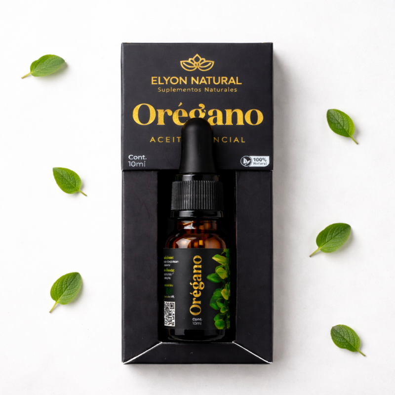 Caja y Gotero de frasco de aceite de orégano Elyon Natural 10ml en Perú