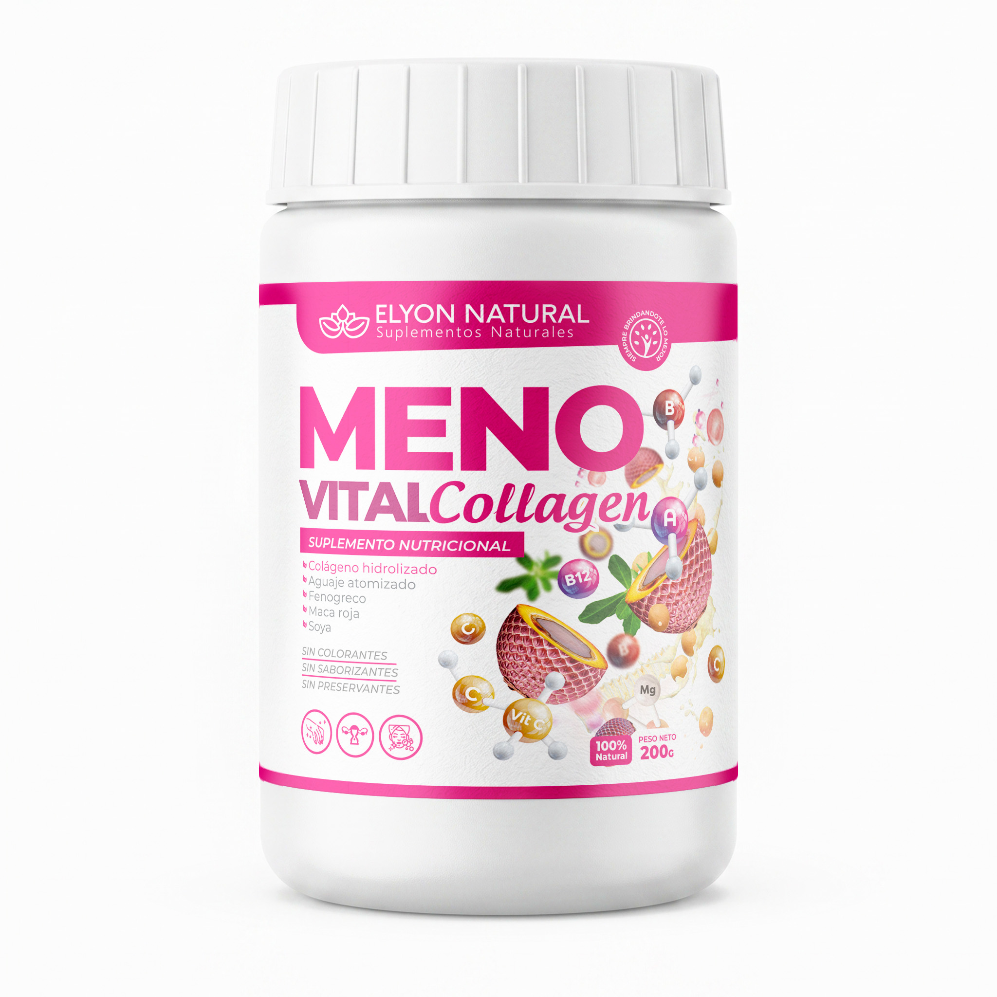 Meno Vital Collagen Elyon Natural 200g colageno hidrolizado con aguaje y maca roja para balance femenino empaque frontal Meno Vital Collagen 200g | Colágeno y Balance Hormonal | Elyon - Imagen 1