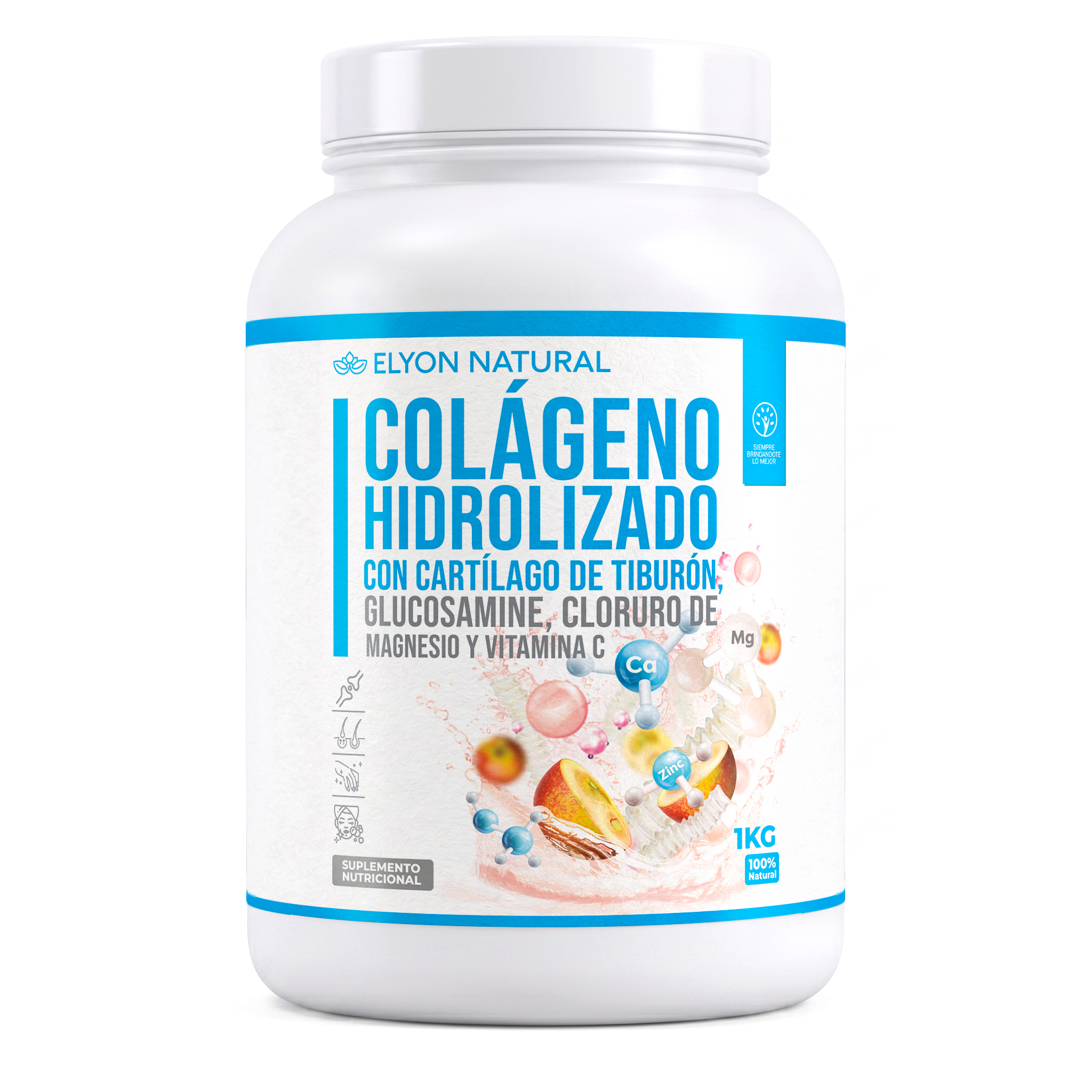 Suplemento de Colágeno Hidrolizado con Cartílago de Tiburón y Glucosamina de 1KG marca Elyon Natural. Colágeno con Cartílago de Tiburón y Glucosamina 1KG | Elyon Natural - Imagen 1
