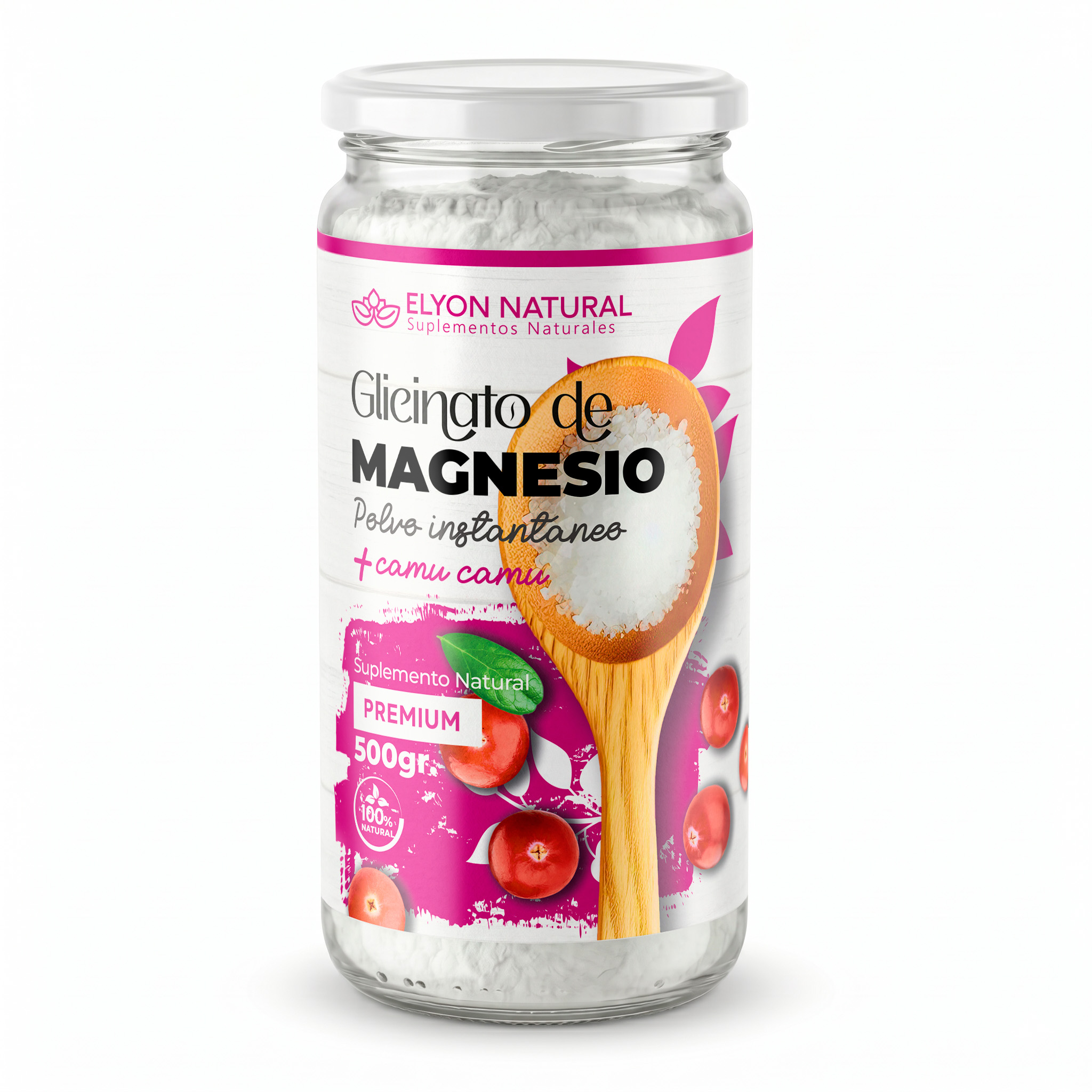 glicinato de magnesio 500g Glicinato de Magnesio Polvo Instantáneo + Camu Camu 500g – Elyon Natural | Relajación Muscular y Energía - Imagen 1