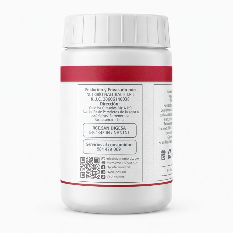 Registro sanitario DIGESA y datos del productor de Aguaje Power Elyon Natural