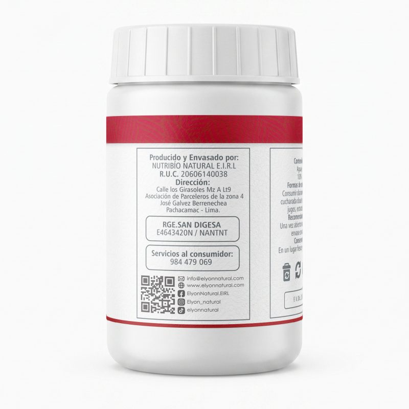 Registro sanitario DIGESA y datos del productor de Aguaje Power Elyon Natural