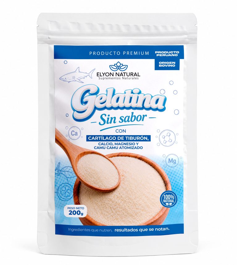 Gelatina sin sabor con cartílago de tiburón, calcio, magnesio y camu camu Elyon Natural de 200 g