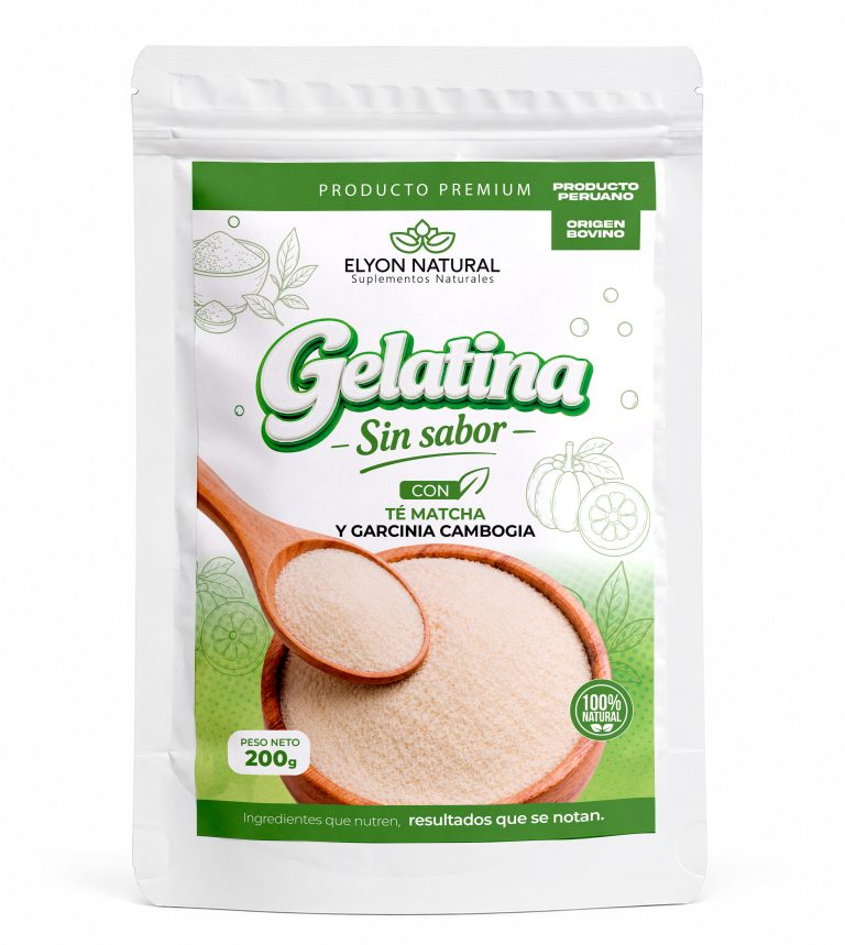 Gelatina sin sabor con té matcha y Garcinia cambogia Elyon Natural de 200 g