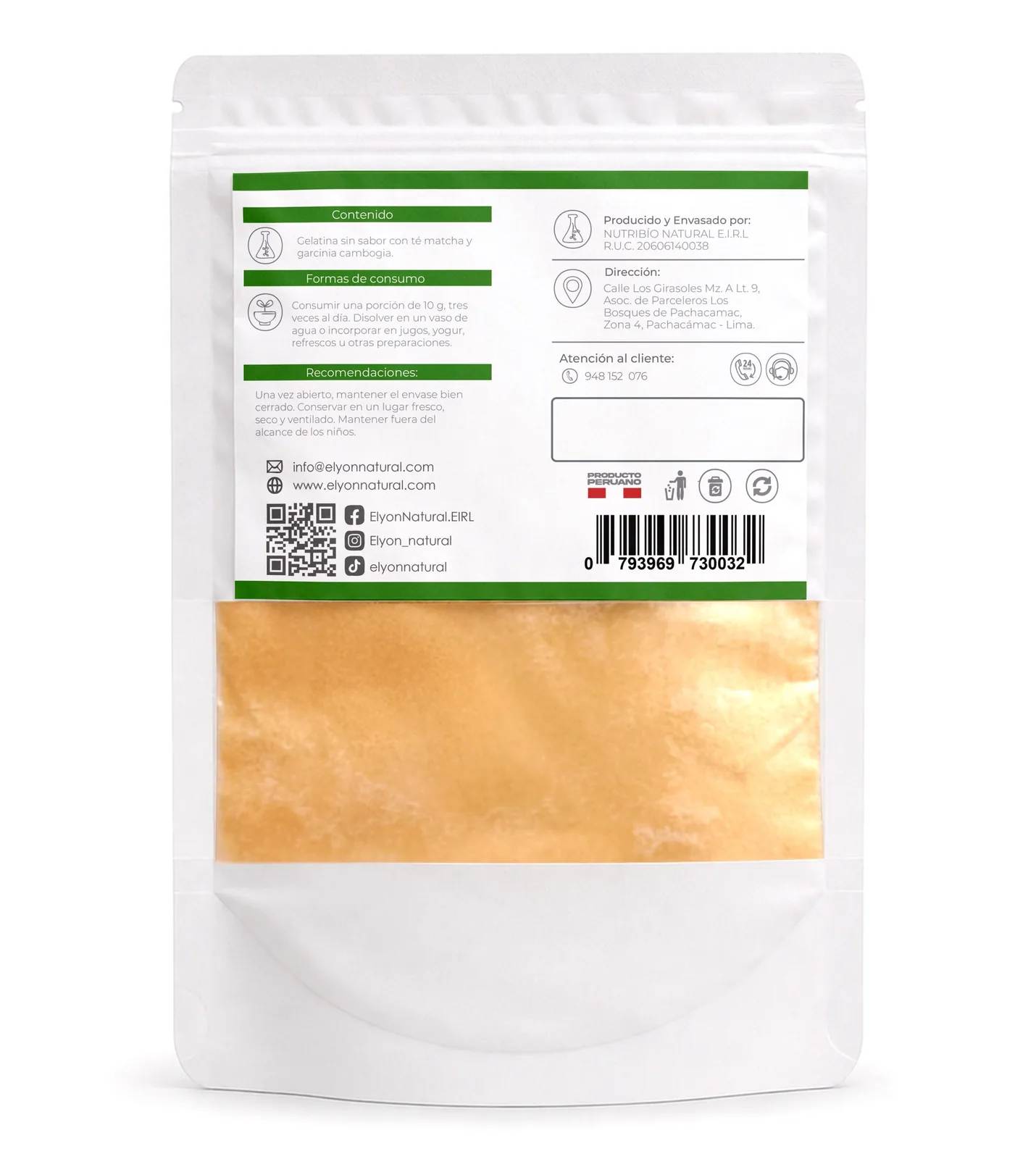 Gelatina sin sabor con Té Matcha y Garcinia Cambogia 200 g, imagen 2