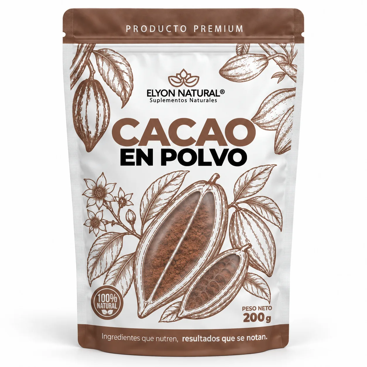 Sobre de Cacao en Polvo x200g – Antioxidante Natural para Energía y Bienestar, imagen 1