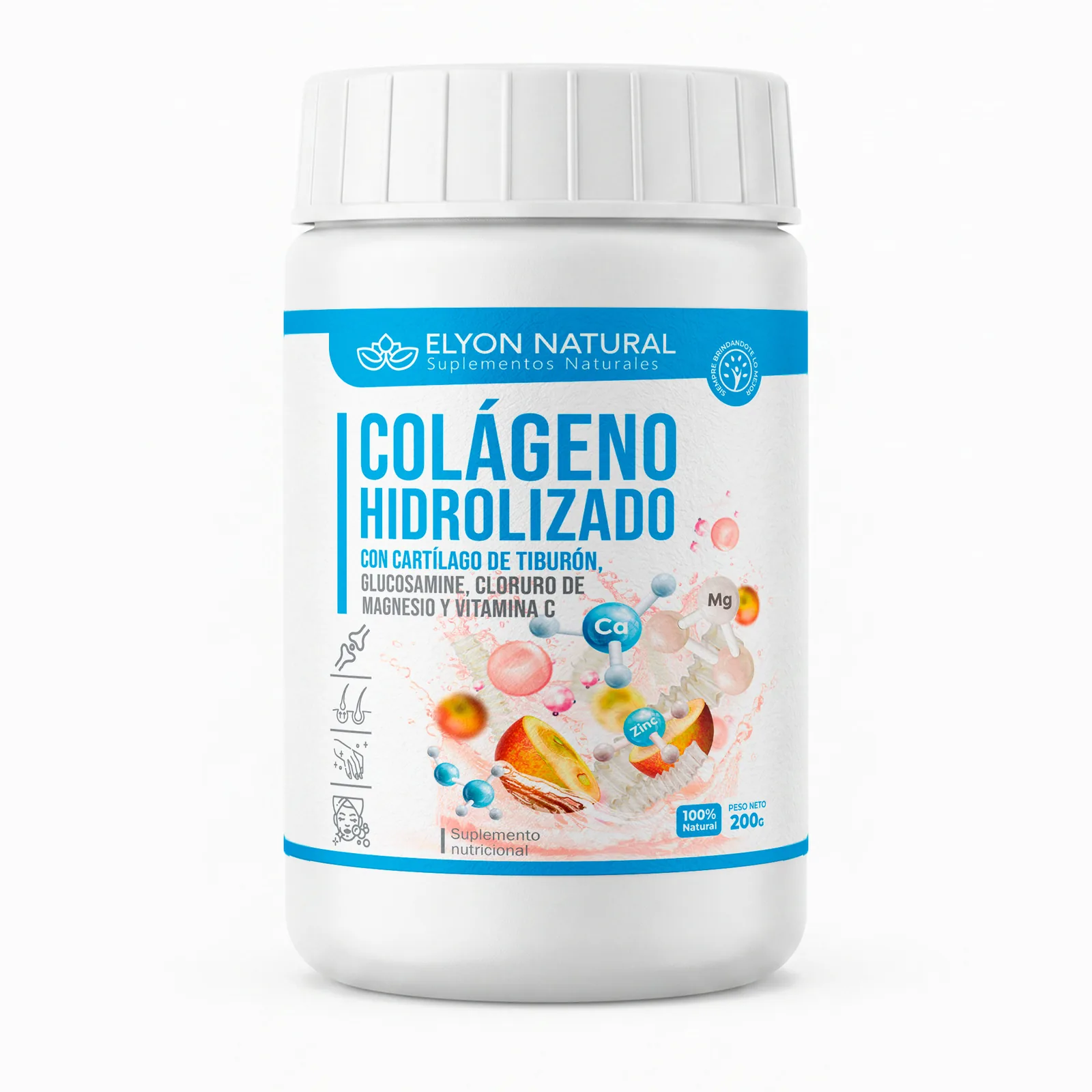 Colágeno Hidrolizado + Cartílago de Tiburón, Glucosamina, Magnesio y Vitamina C – Frasco 200g | Elyon Natural, imagen 3