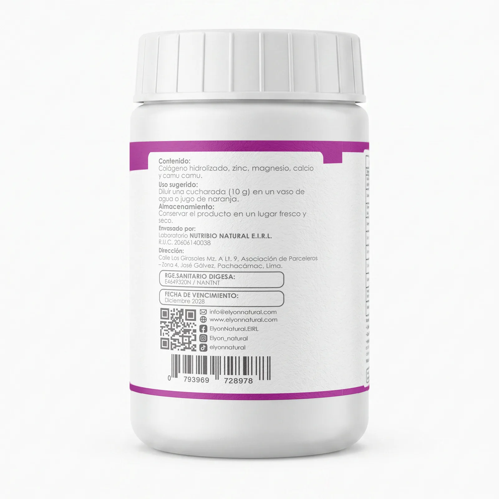 Colágeno Hidrolizado + Calcio, Zinc, Magnesio y Vitamina C 200g – Fortalece Huesos, Articulaciones y Piel | Elyon Natural, imagen 2