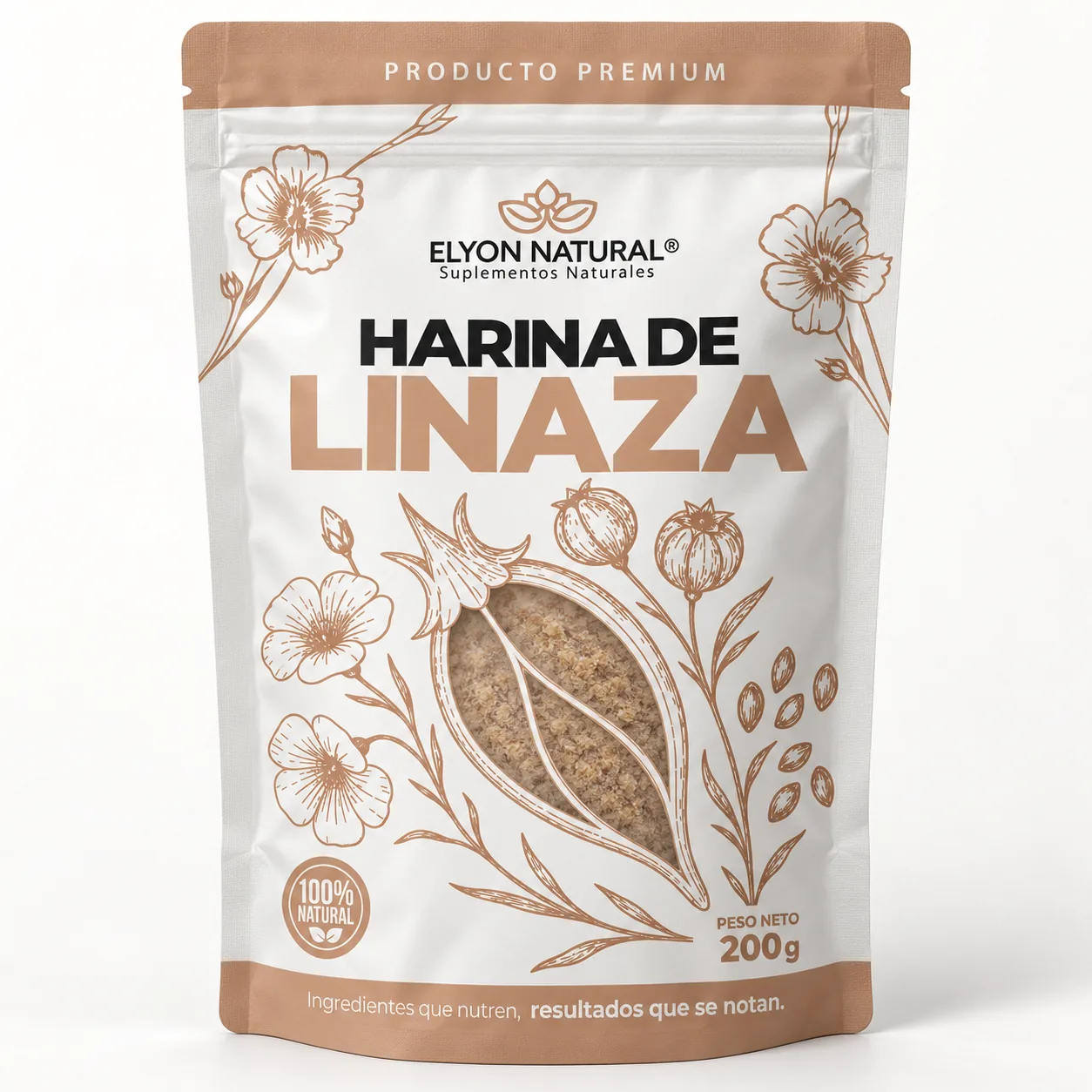 Sobre de Harina de Linaza x200g – Rico en Fibra y Omega 3 para Digestión Saludable, imagen 1