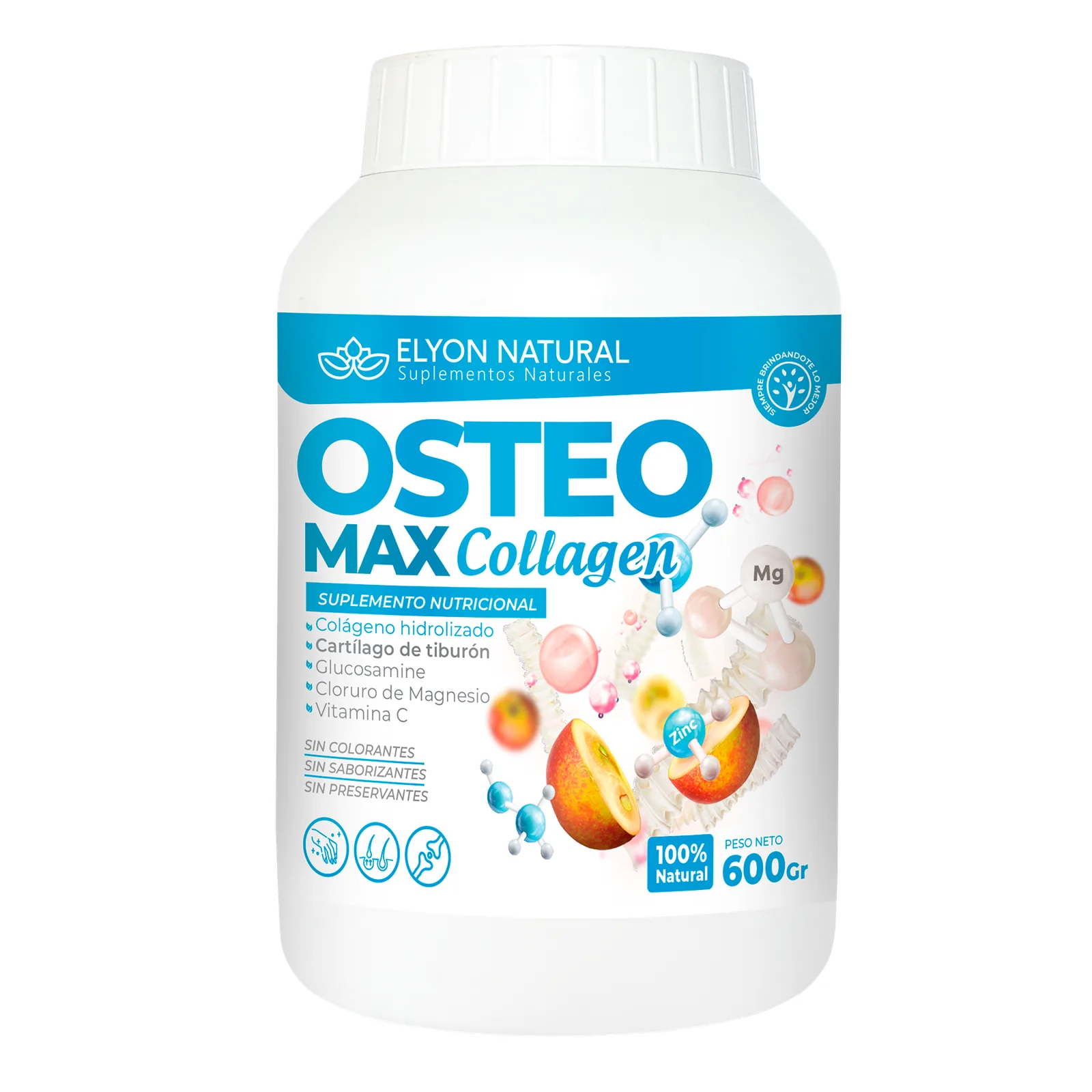 Osteo Max Collagen 600g – Colágeno Hidrolizado + Cartílago de Tiburón, Glucosamina, Magnesio y Vitamina C | Elyon Natural, imagen 1