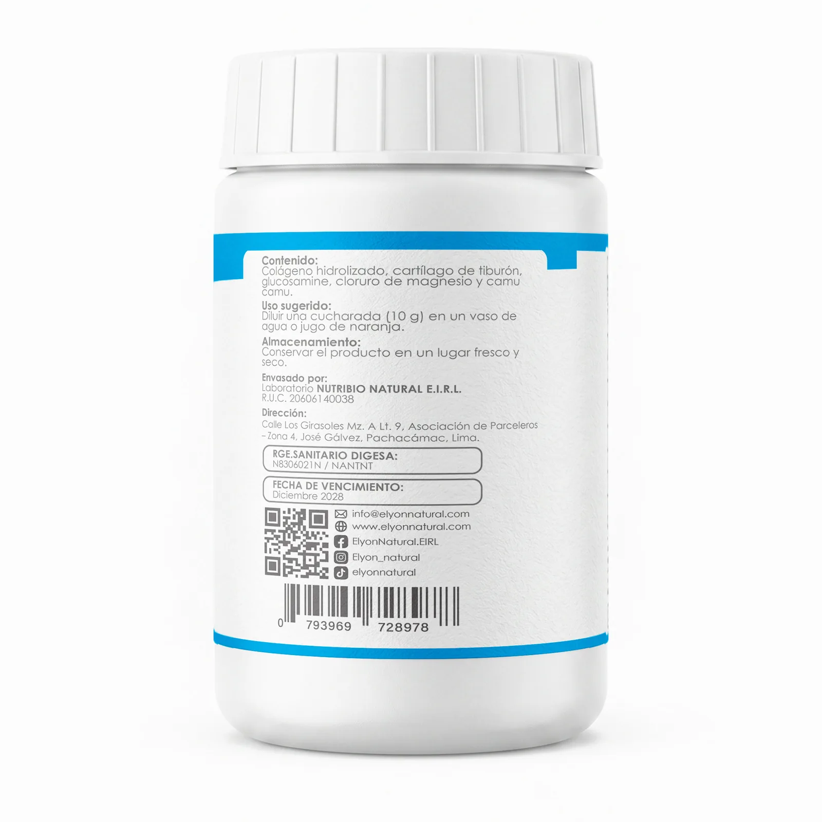 Colágeno Hidrolizado + Cartílago de Tiburón, Glucosamina, Magnesio y Vitamina C – Frasco 200g | Elyon Natural, imagen 4