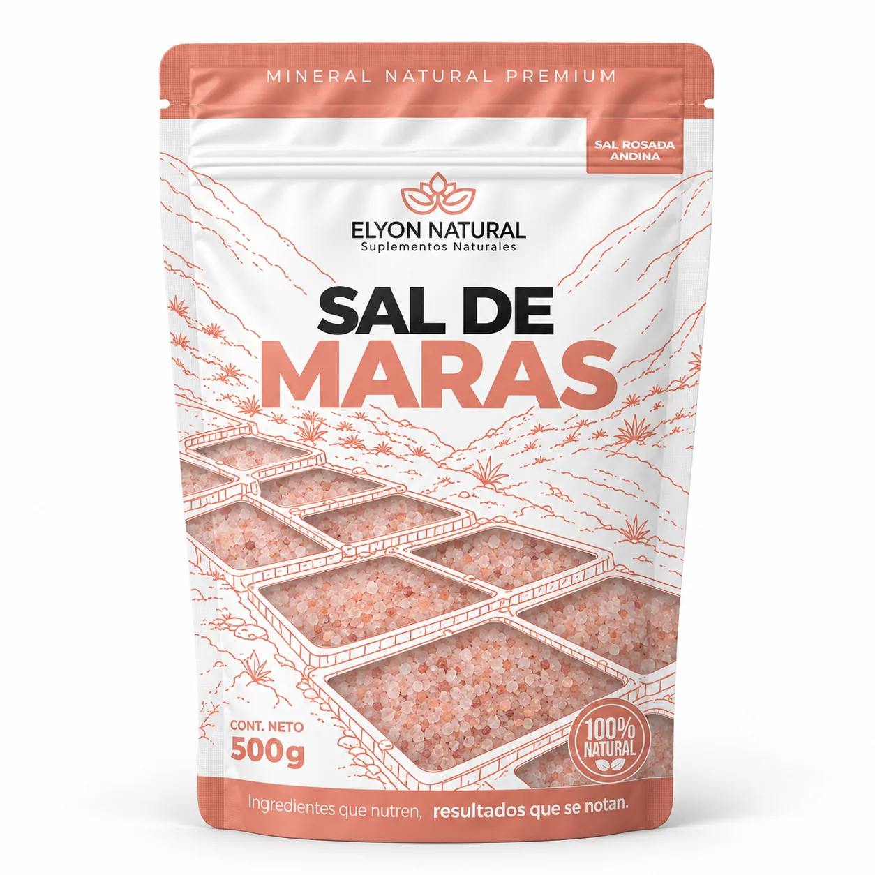 Sobre de Sal Rosada de Maras x500g – Sal Natural Rica en Minerales, imagen 1