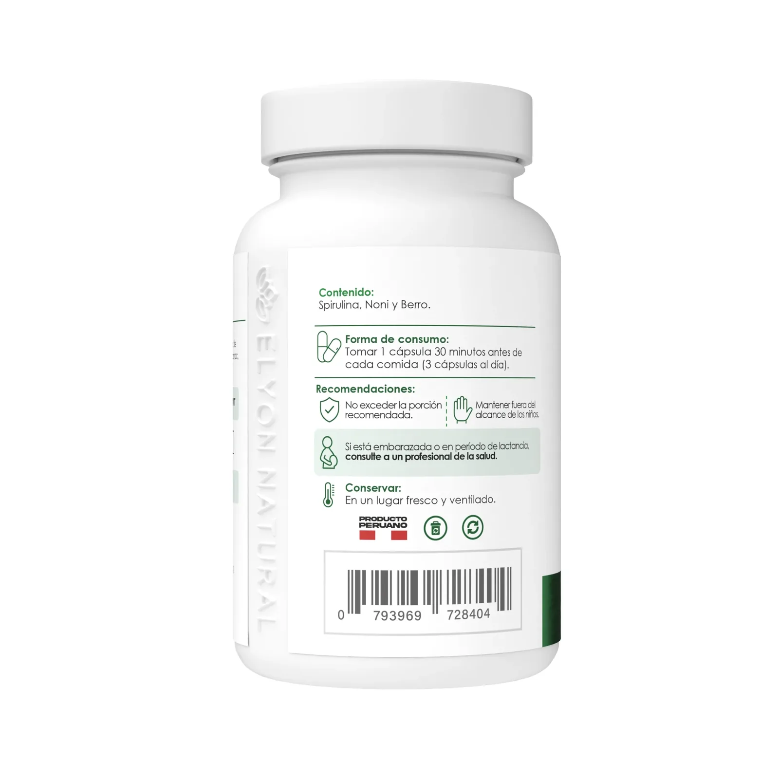 Spirulina x 100 Cápsulas Elyon Natural Perú, imagen 4