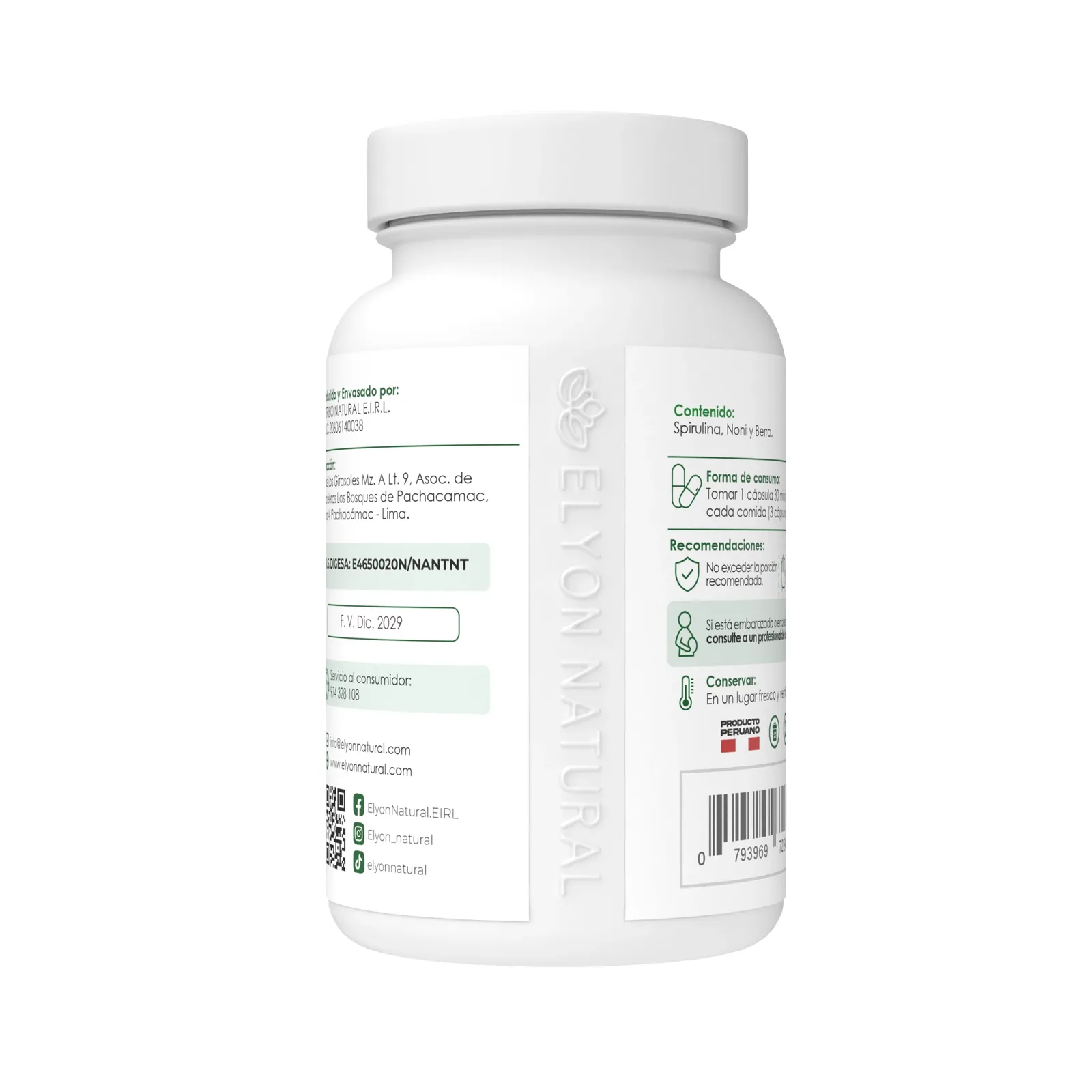 Spirulina x 100 Cápsulas Elyon Natural Perú, imagen 3